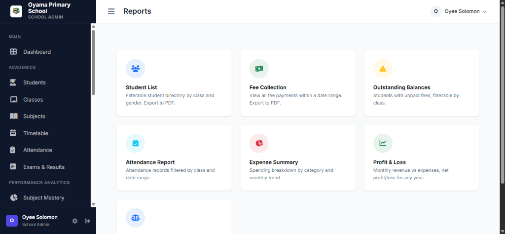 Report card generator and UNEB grading in EduSphere