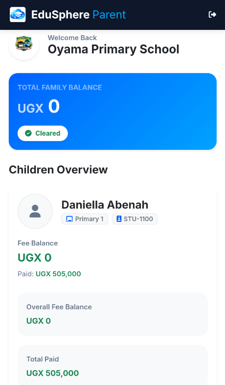 EduSphere Parent Portal mobile view